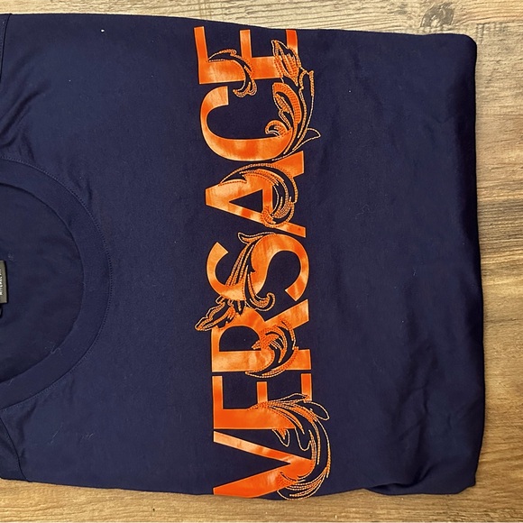 Versace Navy Barocco T-Shirt - Size M - Picture 4 of 6